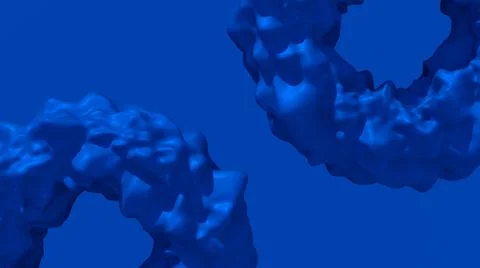 Two blue deformed circle shapes, blue background. 3d render. Stock Illustration
