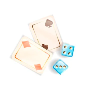 Two blue dice and two playing card, top view Stock Illustration