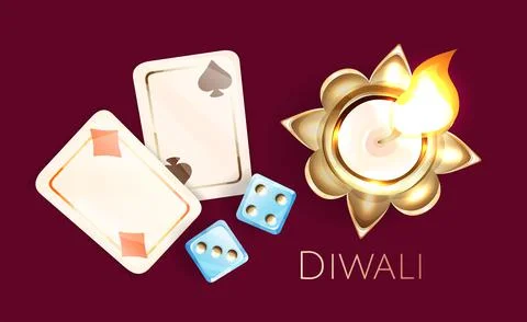 Two blue dice, two playing card, burning candle Stock Illustration