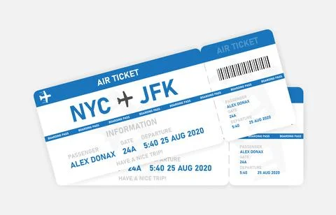 Two blue flat air ticket on white background. Vector illustration. Stock Illustration
