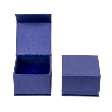 Two blue, gift boxes, one open, the other closed Stock Photos
