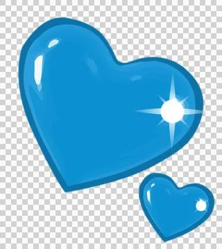 Two blue hearts in 3D render are gleaming with glossy shine and sparkle on Stock Illustration
