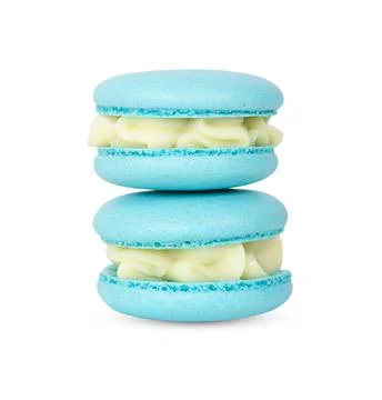 Two blue homemade macarons stack isolated on white Stock Photos