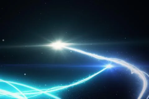 Two blue light streak breaks out on a black background with smoke and light p Stock Illustration