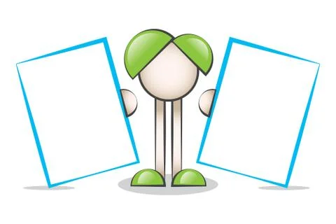 Two Blue Message Boards and Cartoon Characters Stock Illustration