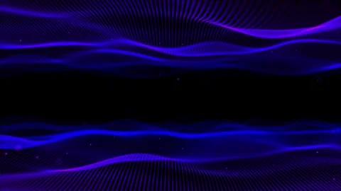 Two blue mirror waves. Symmetrical wavy background with flying particles. W.. Video stock 285521621
