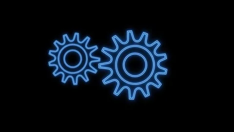 Two Blue Neon Gears Interlocking on animated Black Background cogs wheels Stock-Footage 337365333