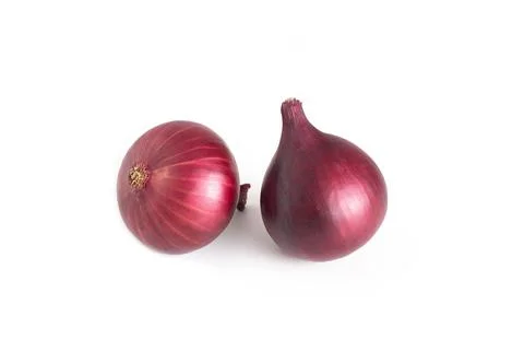 Two blue onions on a white background, isolate, close-up Foto stock