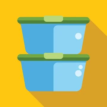Two blue plastic lunch boxes stacked with green lids Stock Illustration