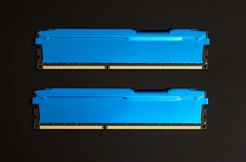 Two blue ram memory modules for computer upgrade Foto stock