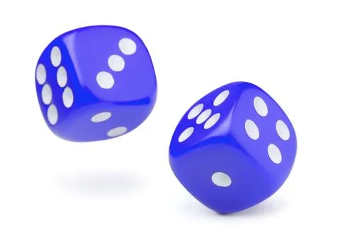 Two blue rolling dices Stock Photos