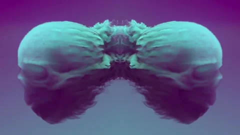 Two blue skulls formed from smoke. 3d rendering animation 4K Stock Footage 280906493