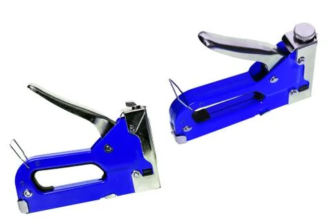 Two blue stapler isolated on white background Stock Photos