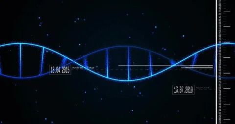 Two blue strands sweeping from left, morphing into double helix, pulsing and Stock Footage 320214633