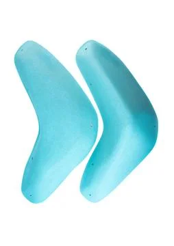 Two blue textured grips with angular triangular design for indoor boulderin.. Stock Photos