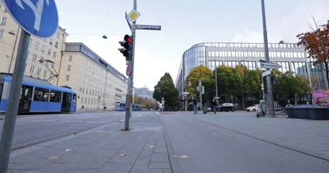 Two Blue Trams Crossing Arnulfstraße Hackerbrücke Intersection Slow Motion 4K Stock-Footage 319260823