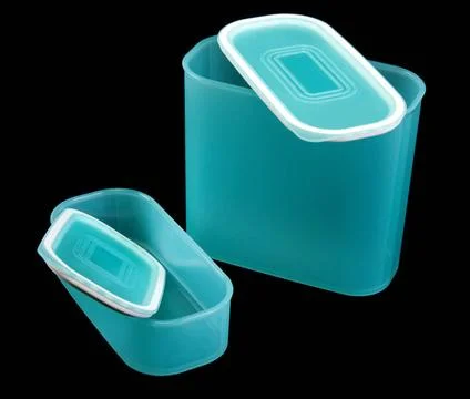 Two blue translucent plastic containers Two blue translucent plastic conta... Stock Photos