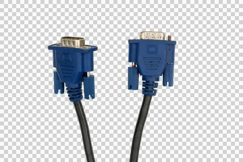 Two blue vga cables with d-sub connectors, transparent background Stock Photos