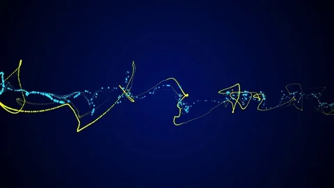 Two blue yellow color threads wriggle waving in space animation background - new Video stock 82126213