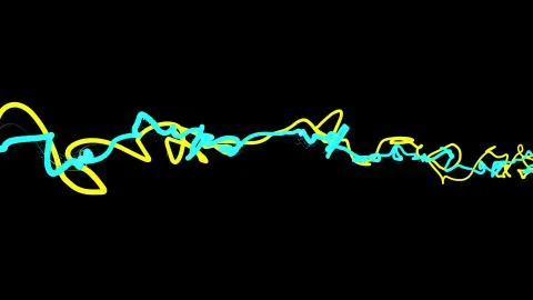 Two blue yellow color threads wriggle waving in space background - new quality Stock Illustration