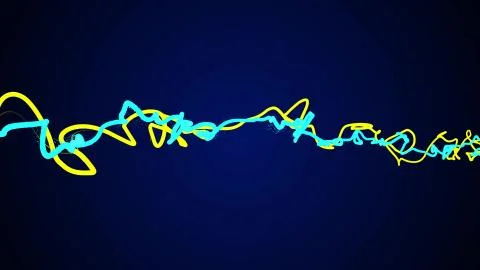 Two blue yellow color threads wriggle waving in space background - new quality Stock Illustration