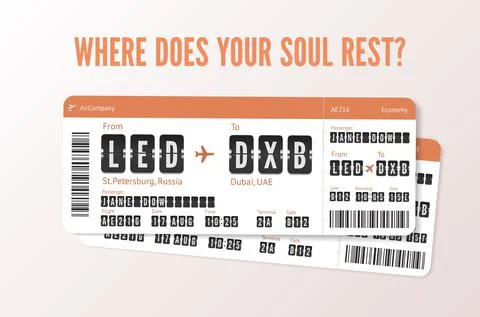 Two boarding pass vector template. Couple of Flight cards for ads Ilustração Stock