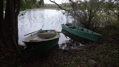 Two boats and evening river Stock Footage 101022555