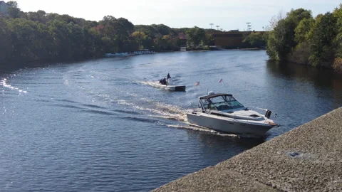 TWO BOATS APPROACH BRIDGE Video stock 187005197