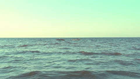 Two boats float in different directions in the sea on the waves. Stock Footage 165405766