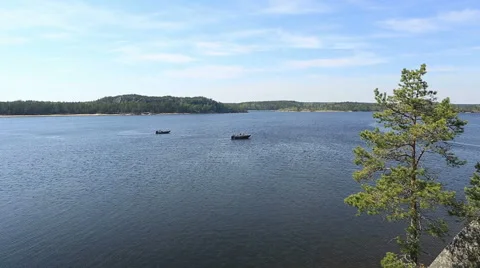 Two boats on the lake Stock Footage 49683594