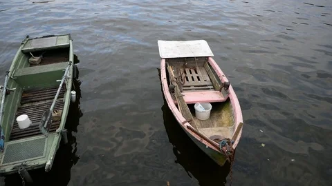 Two boats moored in Vltava river in Prague Stock Footage 88630367