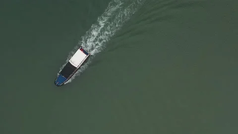 Two Boats Passing Each Other Top Down Aerial View 動画素材 208880036