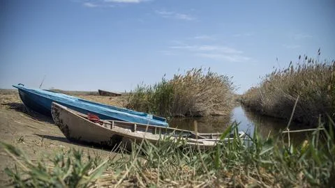 Two boats in a river 写真素材