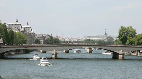 Two boats on Seine River Stock Footage 47014282