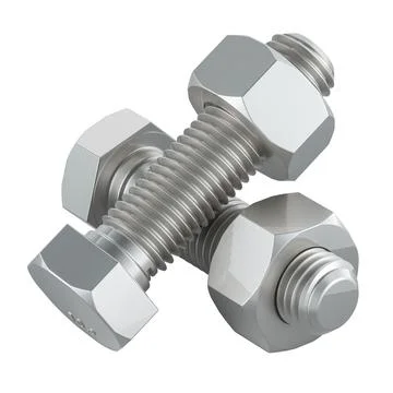 Two Bolts with washers and nuts, 3D rendering Stock Illustration