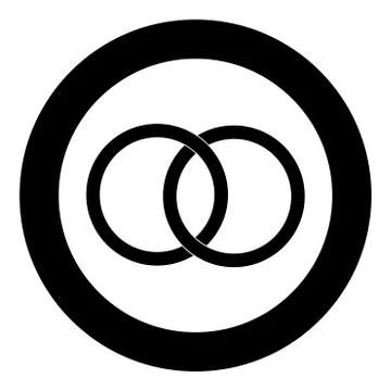 Two bonded wedding rings  icon black color in circle or round Stock Illustration