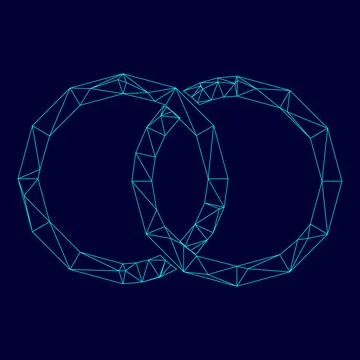 Two bonded wedding rings low poly triangulation triangulated polygonal electr Ilustración de archivo