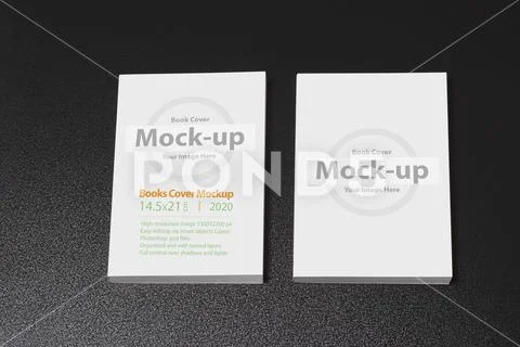 Two books with blank cover on dark glossy table mock-up series PSD Template