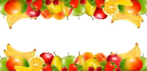 Two borders made of delicious ripe fruit. vector. Stock Illustration
