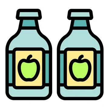 Two bottles of apple juice displaying green apple labels Stock Illustration