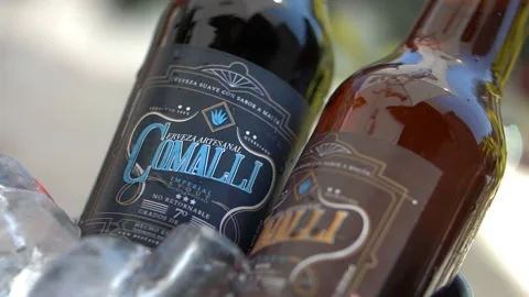 Two bottles of craft beer in an ice bucket Stock-Footage 149364702