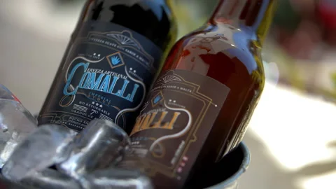 Two bottles of craft beer in an ice bucket Stock-Footage 149365515