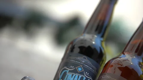 Two bottles of craft beer in an ice bucket Stock-Footage 149365595