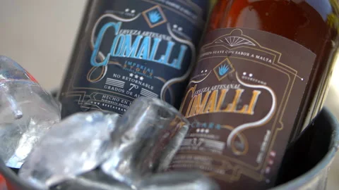 Two bottles of craft beer in an ice bucket Stock-Footage 149365988