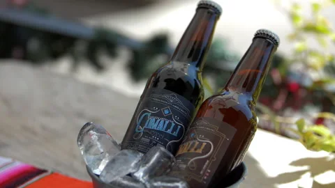 Two bottles of craft beer in an ice bucket Stock-Footage 149366251