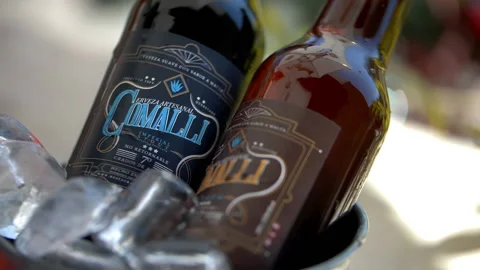 Two bottles of craft beer in an ice bucket Stock-Footage 149366430