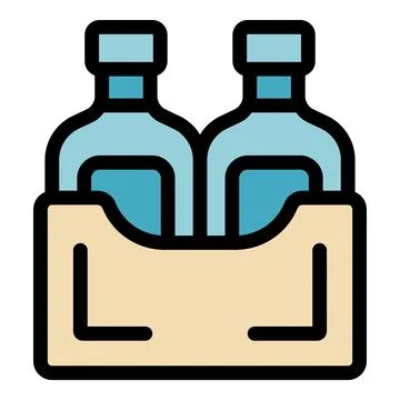 Two bottles inside cardboard box with handles for delivery or carrying Illustration