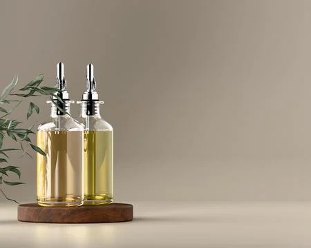 Two bottles of olive oil background 3d render Stock Illustration