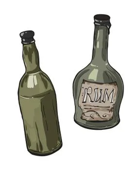 Two bottles of the rum, isolated, on white background Stock Illustration