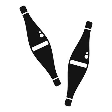 Two bottles of sparkling wine juggling falling down black and white silhouett Stock Illustration